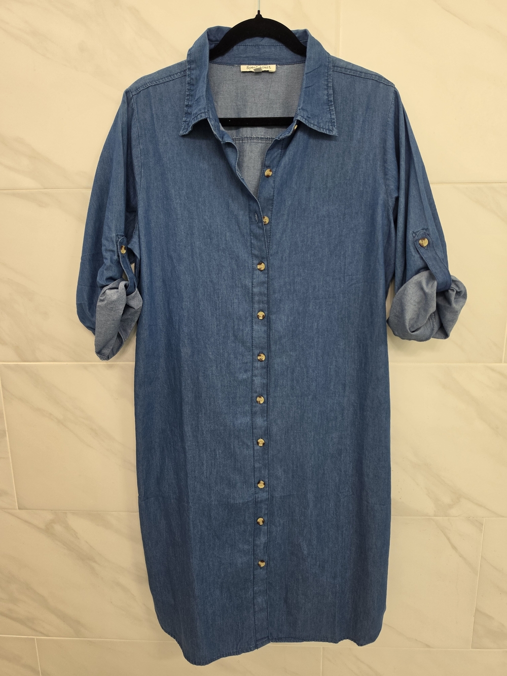 Classic Denim Blue Button-Down Shirt Dress - Women's